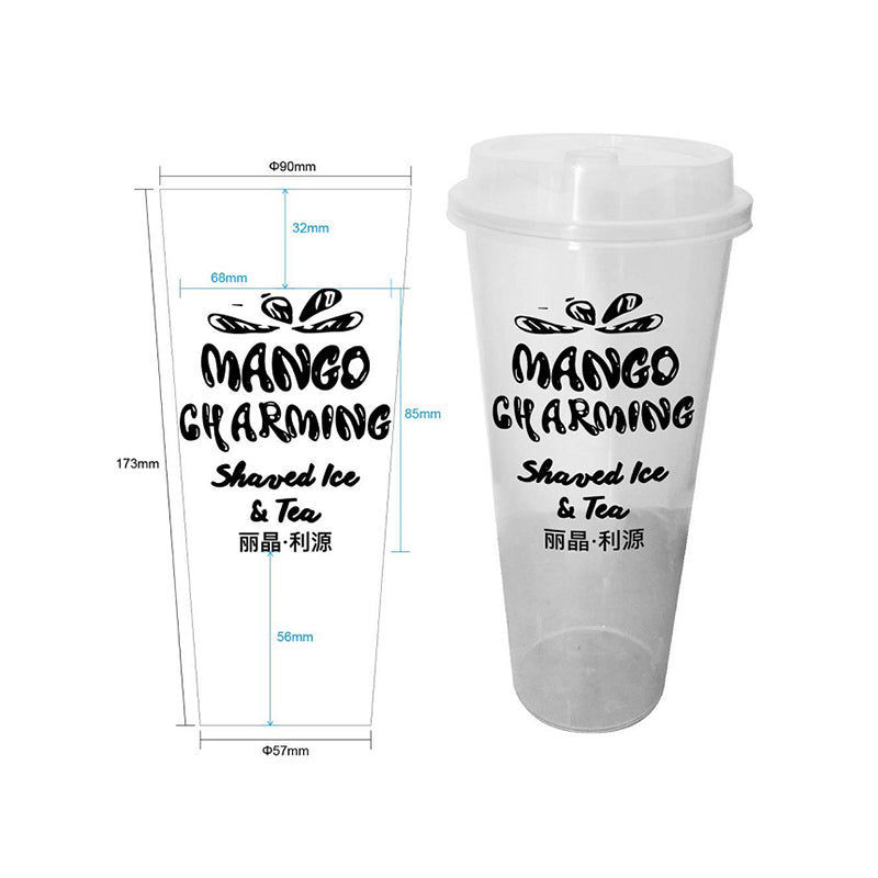 Custom Printed 90mm PP Clear Boba Tea Cup - 20cs Min