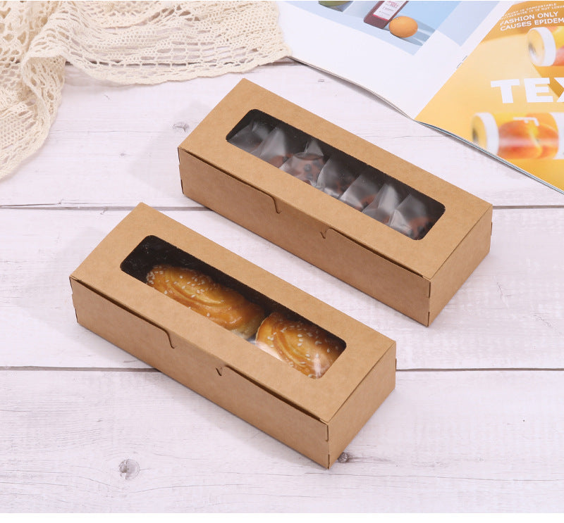 Kraft Rectangular Macaron Paper Box W/ Window | 8x3x2"