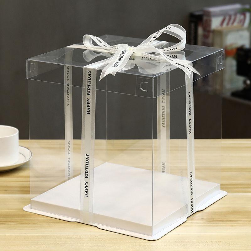 Clear Square Cake Box W/ White Base Clear Lid medium size