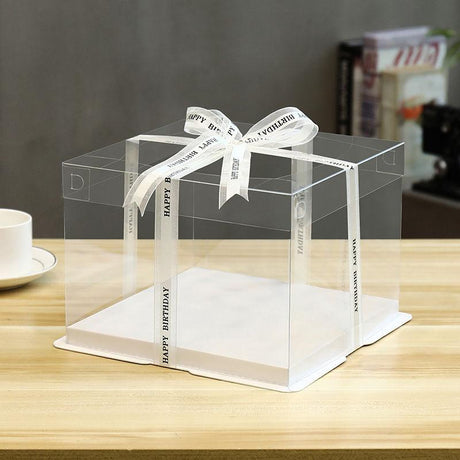 Clear Square Cake Box W/ White Base Clear Lid small size