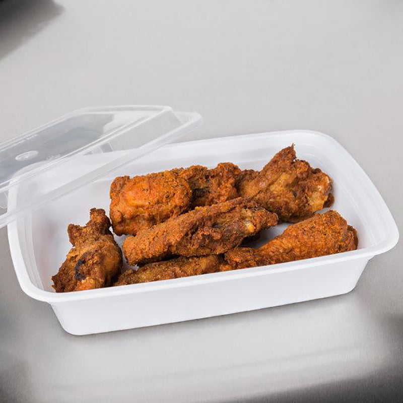 RE-28 | HD 28oz Microwaveable PP White Rectangular Container W/ Lid