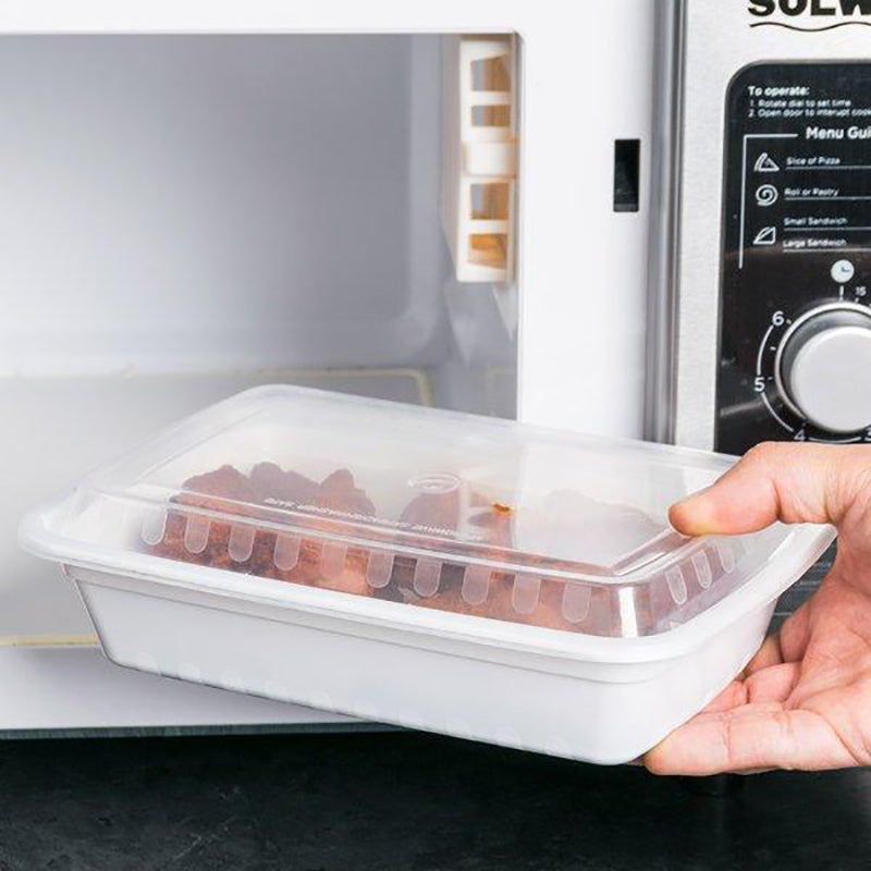 RE-28 | HD 28oz Microwaveable PP White Rectangular Container W/ Lid