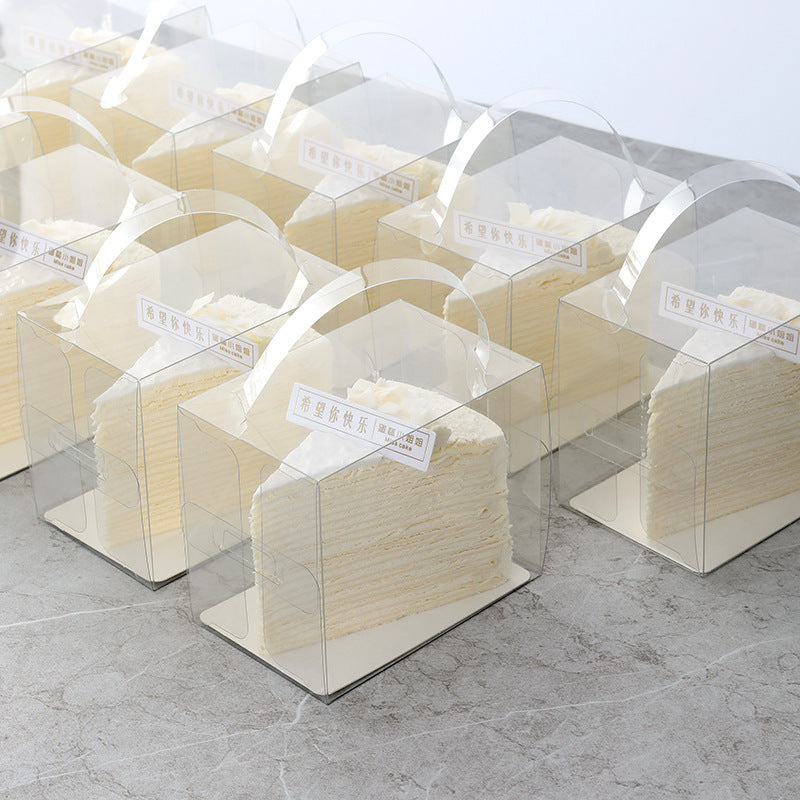 Clear Rectangular Sliced Cake Box W/ Handle & Board - 50 Sets