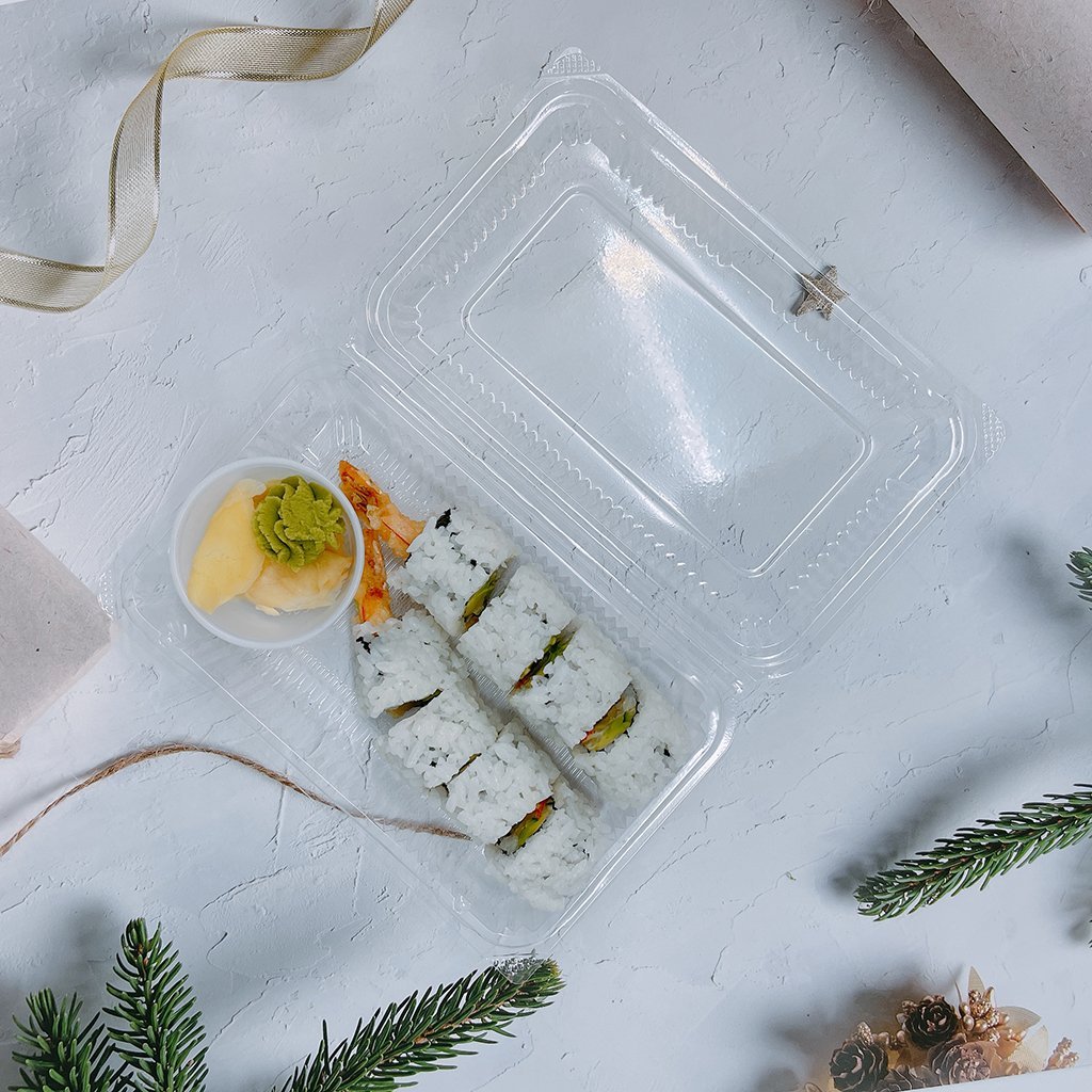 SHT-3 | Clear Rectangular Hinged Sushi Container | 7.68x4.72x1.57" - 800 Pcs - HD Plastic Product (Canada). Inc