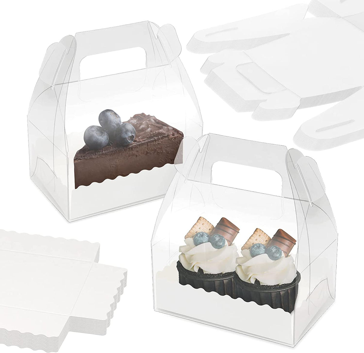 Small Clear Cake Roll Box W/ Handle & Paper Base | 5.31x3.14x6.49"
