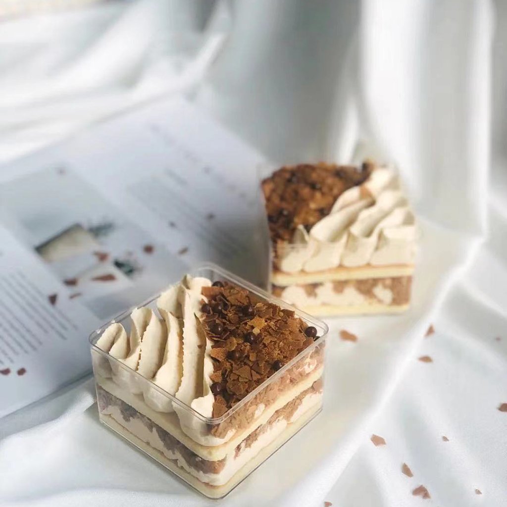 Square Clear Cake Container W/ Lid | 9.5x9.5x6.5cm - 200 Sets for bakery store cream