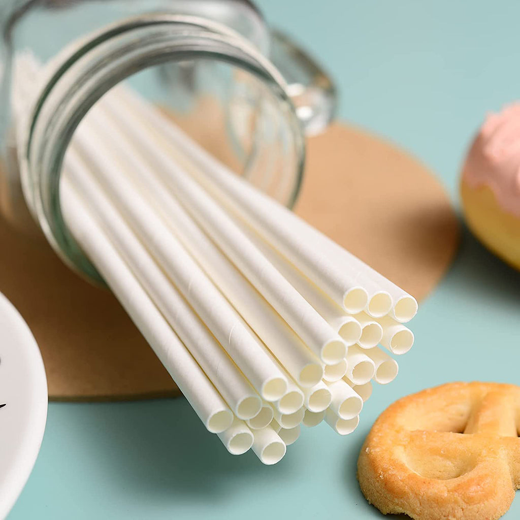 Eco-friendly Diagonal Cut White Paper Straw  in a glass jar