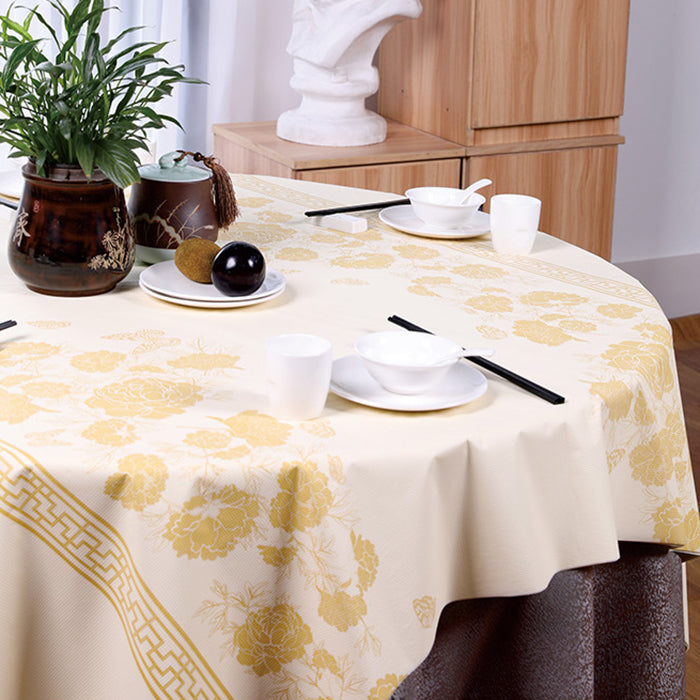 Biodegradable Stone Plastic Peony Pattern Tablecloth | 160x160cm