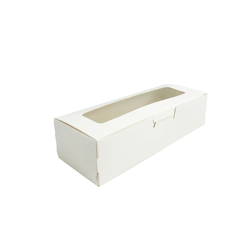 White Rectangular Macaron Paper Box W/ Window | 8x3x2"