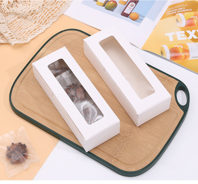 White Rectangular Macaron Paper Box W/ Window | 8x3x2"