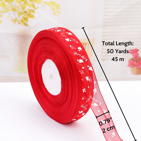 0.79" Love With Heart Red Fabric Ribbon | 50 Yards - size