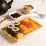 #07 | Wood Pattern Sushi Tray W/ Lid | 8.5x5.5x1.75" with sushi