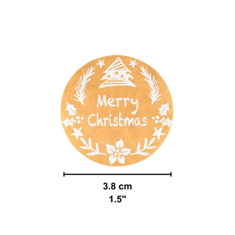 1.5" Kraft Merry Christmas Round Sticker | 4 Style - size