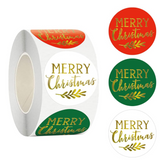 1.5" Merry Christmas Round Stickers | 3 Patterns (500Pcs/Roll) - 1 Roll