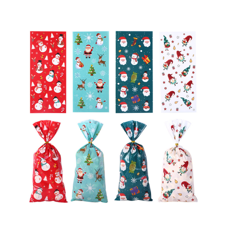 10.83x4.92" Christmas Cellophane Bags Treat Bags | 4 Mixed Designs – 50 Pcs