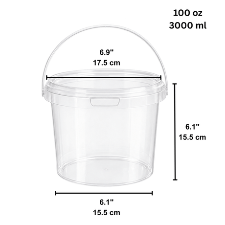 100oz PP Clear Dessert Food Storage Round Bucket W/ Lid & Handle - size