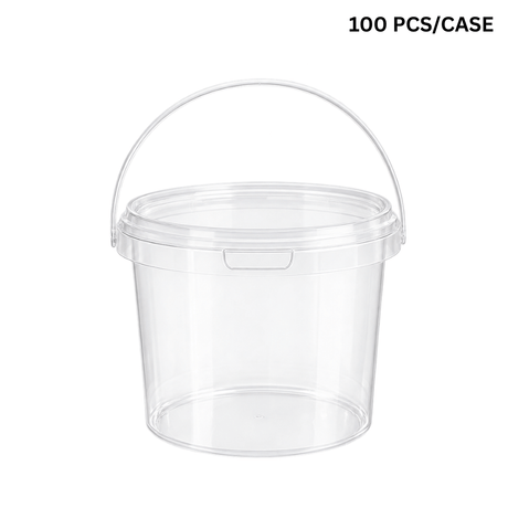 100oz PP Clear Dessert Food Storage Round Bucket W/ Lid & Handle (100 Pcs/Case)