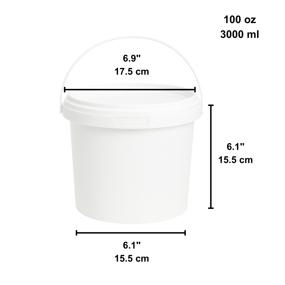 100oz PP White Dessert Food Storage Round Bucket W/ Lid & Handle - size