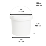 100oz PP White Dessert Food Storage Round Bucket W/ Lid & Handle - size