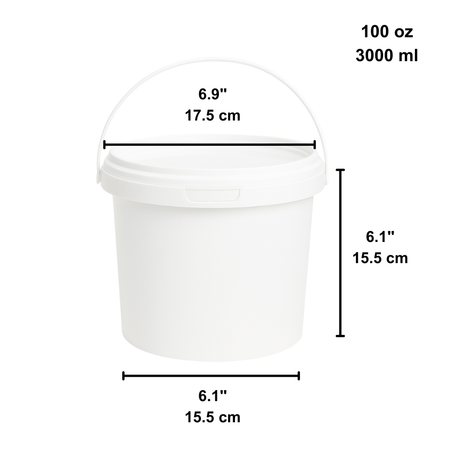100oz PP White Dessert Food Storage Round Bucket W/ Lid & Handle - size