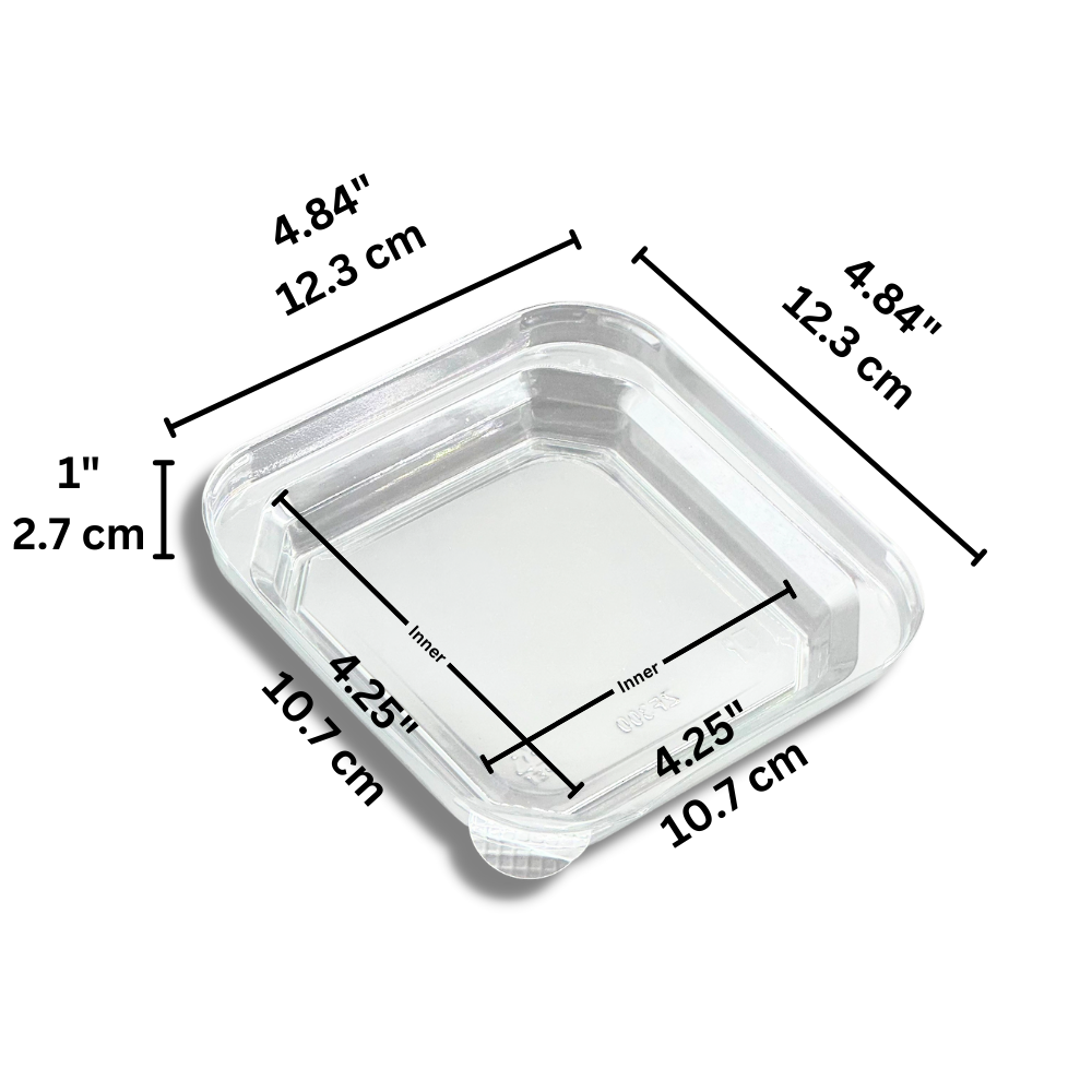 107x107mm AFP Anti-Fog Clear Square PET Lid | Fit 300S Container (Lid Only) - size