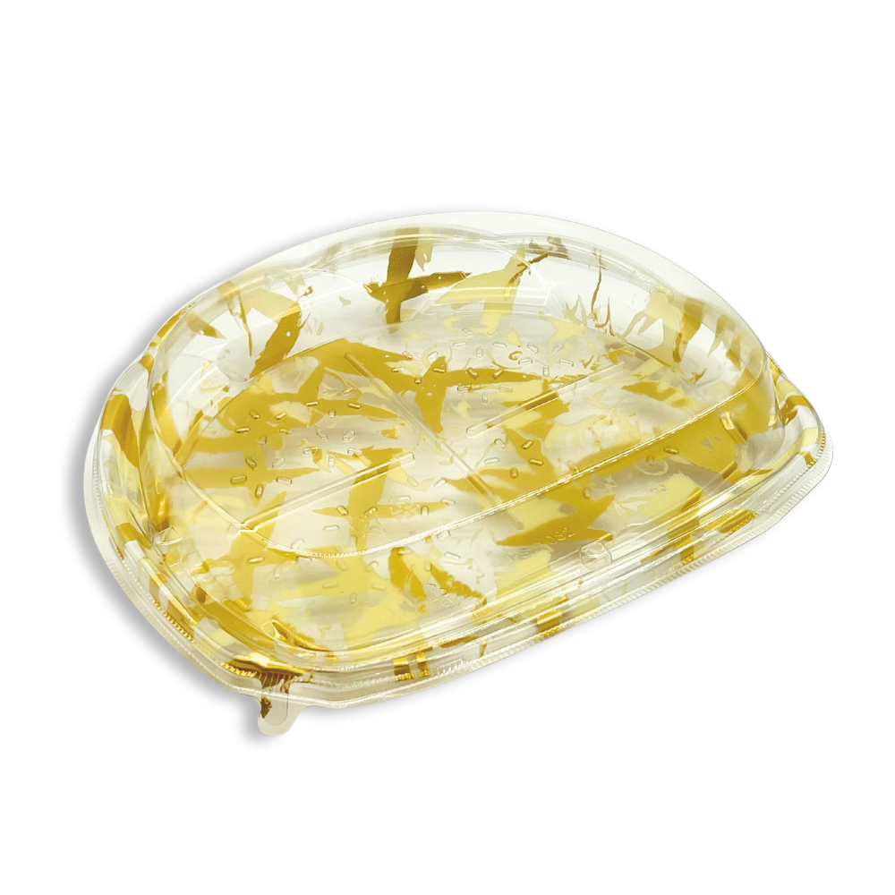 #1082 PET Golden Half Moon Shaped Sushi Tray W/ Clear Lid | 10.24x8.66x2"