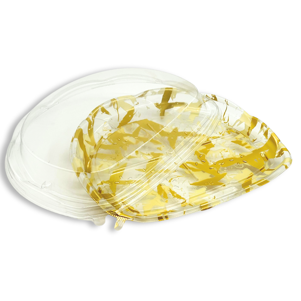 #1082 PET Golden Half Moon Shaped Sushi Tray W/ Clear Lid | 10.24x8.66x2"