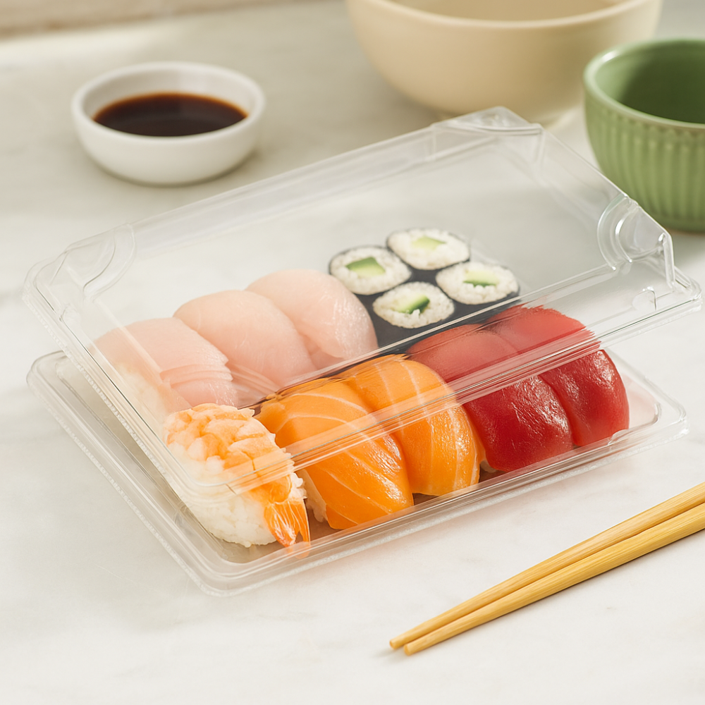 #1105 PET | Clear Sushi Tray W/ Lid | 7.28x5.12x1.77" with sushi