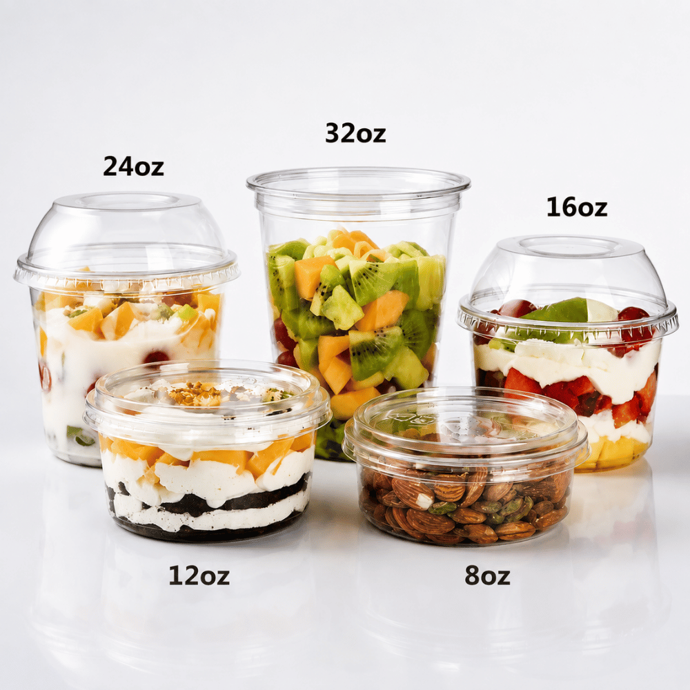 117mm Top PET Clear Round Salad Container Dessert Cup - different sizes