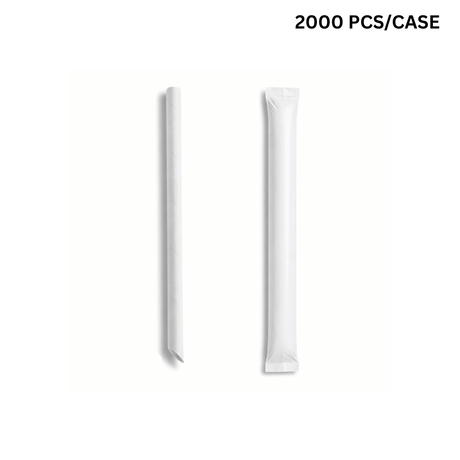 12x210mm diagonal cut white paper straws, eco-friendly biodegradable straws for bubble tea - individually wrapped bulk pack