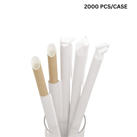 12x230mm diagonal cut kraft paper straws, eco-friendly biodegradable straws for bubble tea - individually wrapped bulk pack