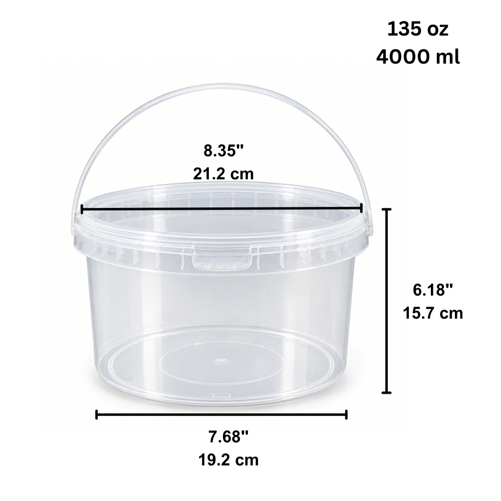 135oz PP Clear Dessert Food Storage Round Bucket W/ Lid & Handle - size