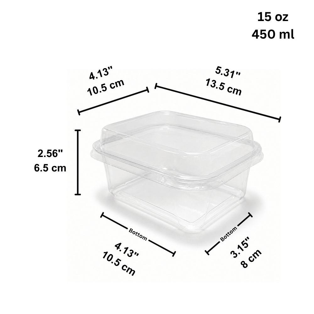15oz Clear PET Rectangular Mousse Cake Box W/ Snap-lock Lid (50 Pcs/Case)