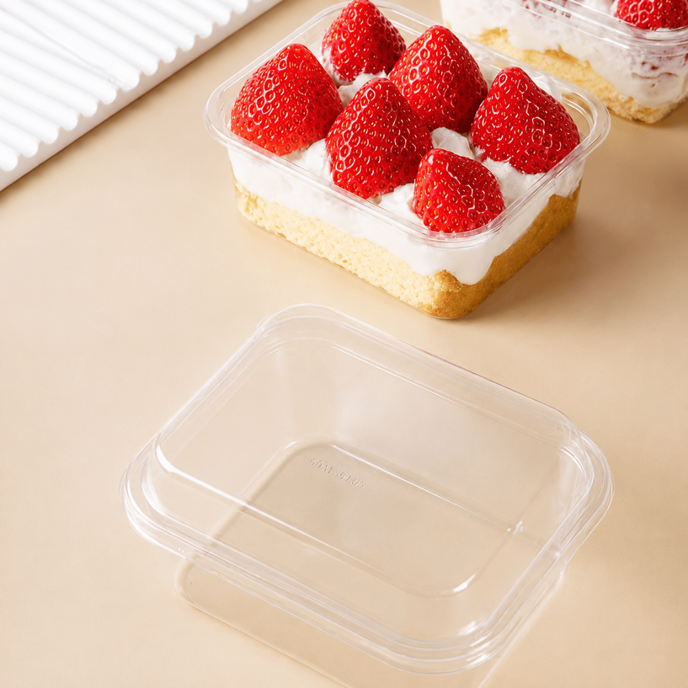 15oz Clear PET Rectangular Mousse Cake Box W/ Snap-lock Lid (50 Pcs/Case)