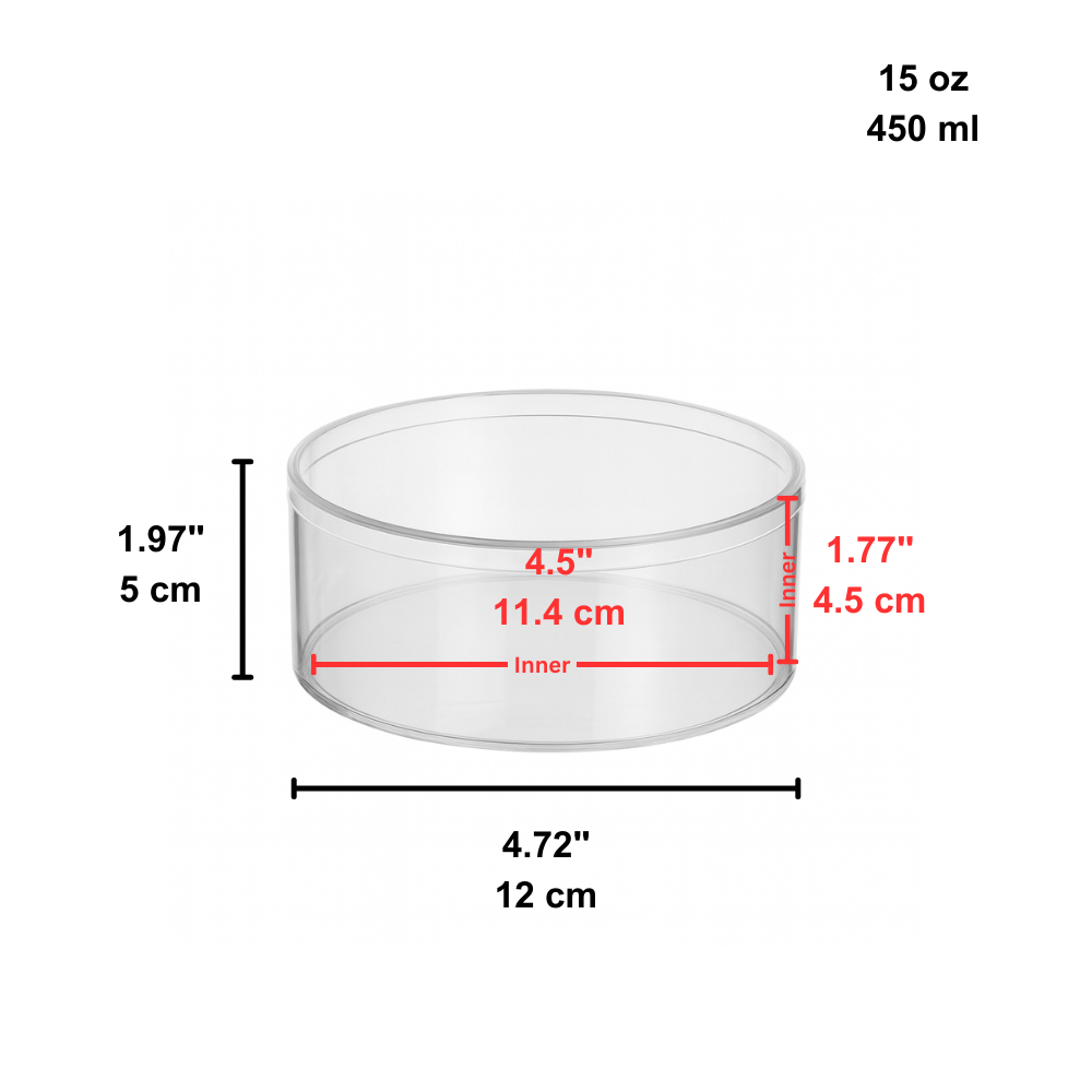 15oz Round Clear Dessert Container W/ Lid | 4.72x1.97"-size