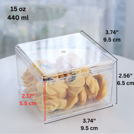 15oz Square Clear Cake Container W/ Lid | 3.74x3.74x2.56" - size