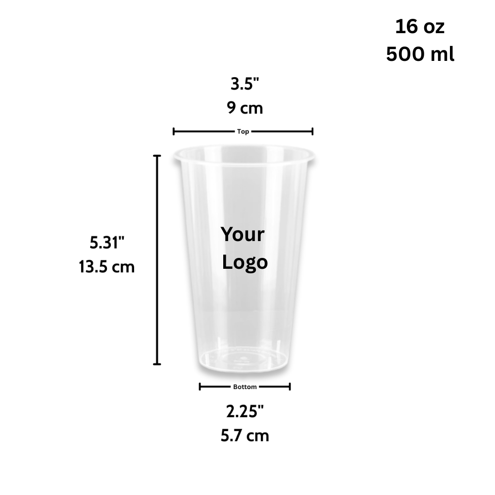 Custom Printed 90mm PP Clear Boba Tea Cup - 16oz