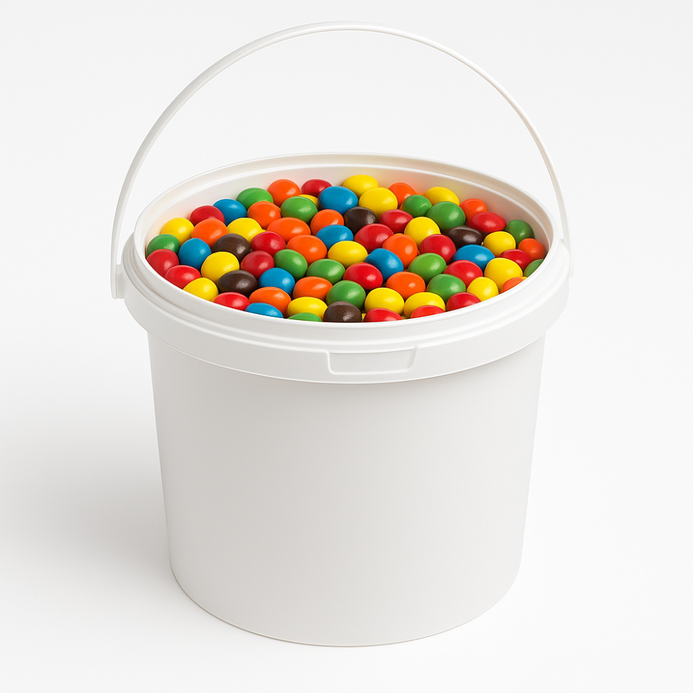 170oz PP White Dessert Food Storage Round Bucket W/ Lid & Handle-with candy