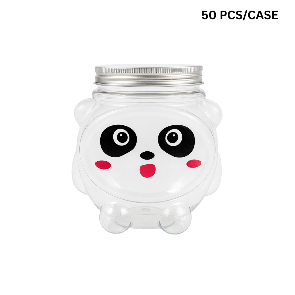 17oz Panda-Shaped Clear PET Cup W/ Foil Lid - 50 pcs