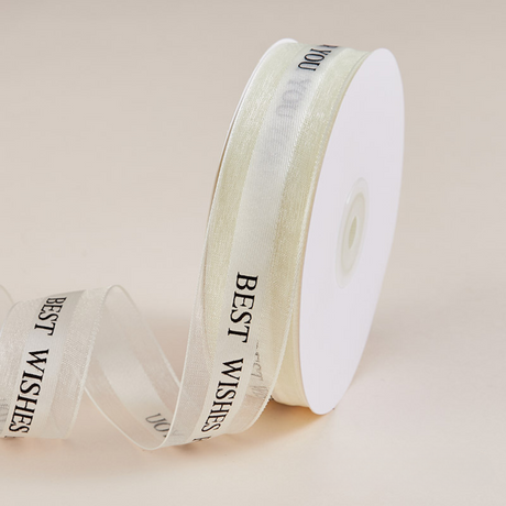 1" Best Wishes for You Creamy White Fabric Ribbon | 50 Yards - 1 Roll