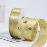 1" Golden Christmas Snowflakes Snowman Ribbon | 25 Yards - details