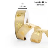 1" Golden Christmas Snowflakes Snowman Ribbon | 25 Yards - size