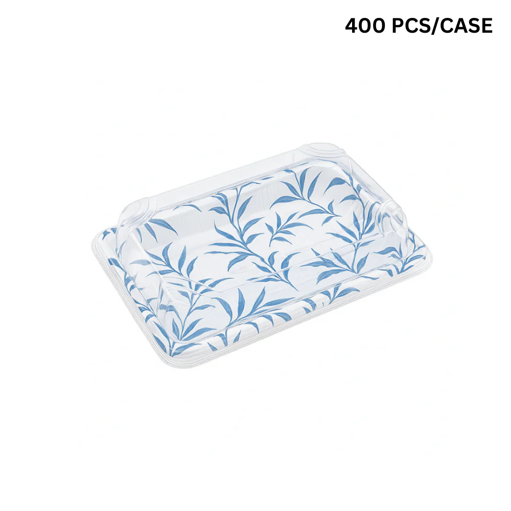 WP-05 | PET Leaf Pattern Sushi Tray W/ Lid | 7.28x5.12x1.77"