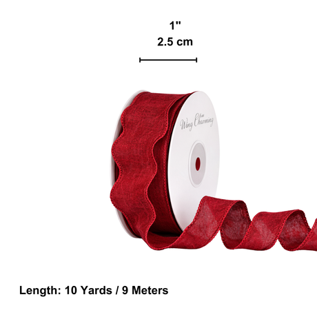 1" Dark Red Wavy Edge Ribbon | 10 Yards - SIZE