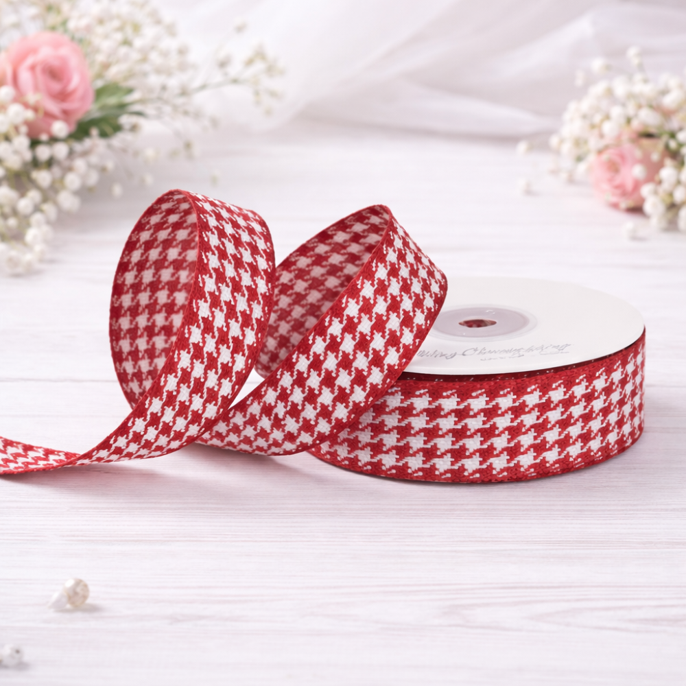 1" Red Checker Ribbon | 10 Yards - details