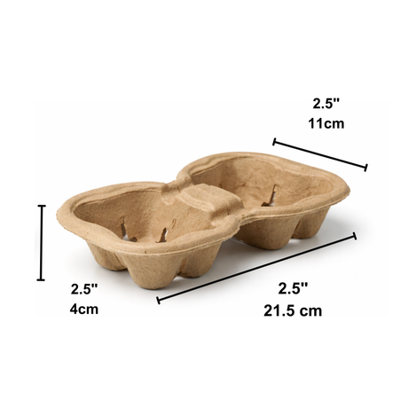2-Cup Disposable Drink Holders, Biodegradable Paper Pulp Stackable To-Go Trays, Durable Coffee Cup Carrier for Food Delivery Service (21.5x11x4cm)