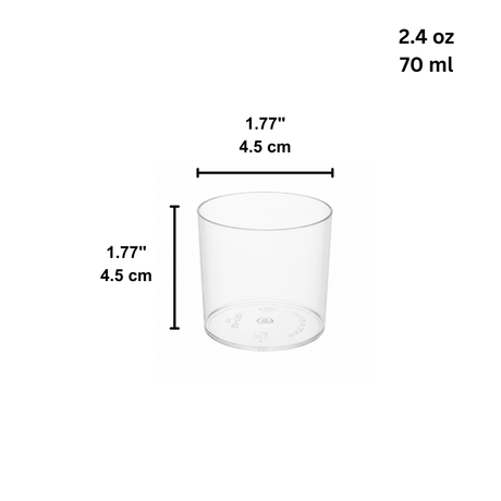 2.4oz Mini Dessert Shooter Cups | Clear Round PS Parfait Cup 70ml - size