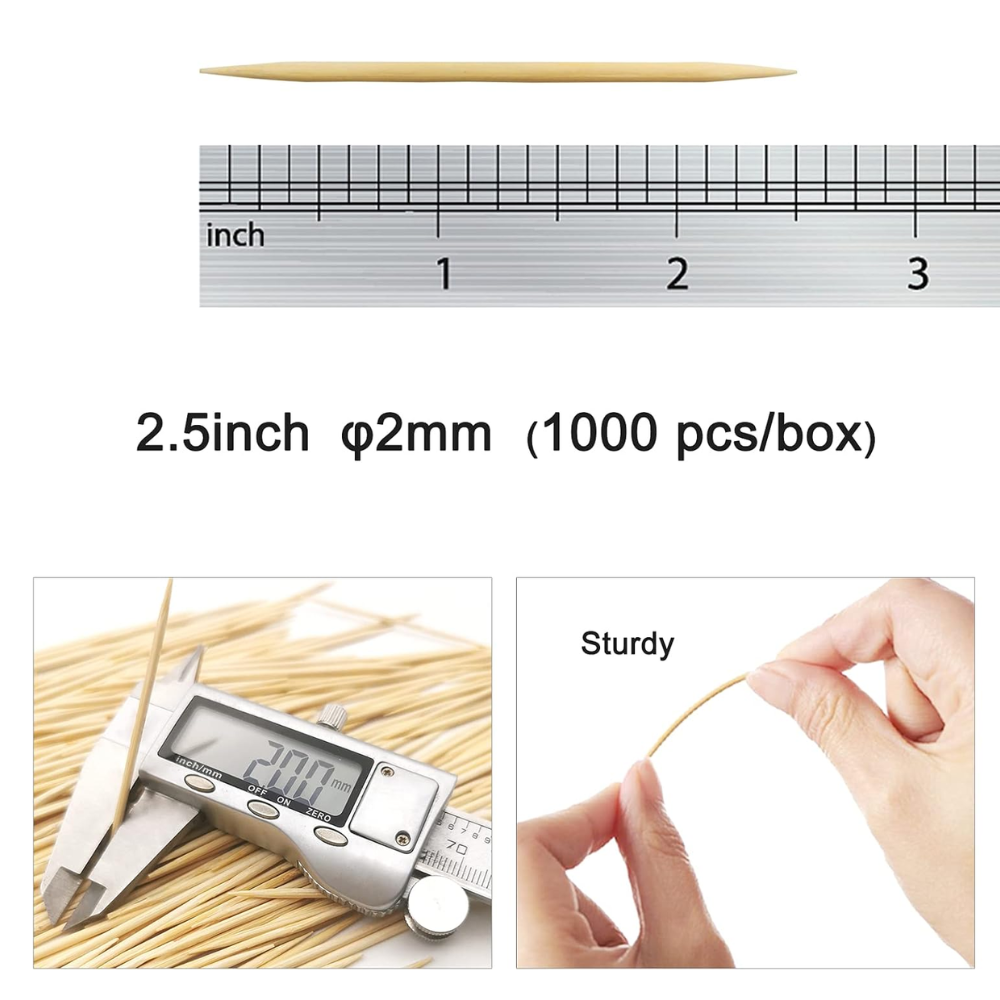 2.5" Individually Wrapped Compostable Bamboo Toothpick - size