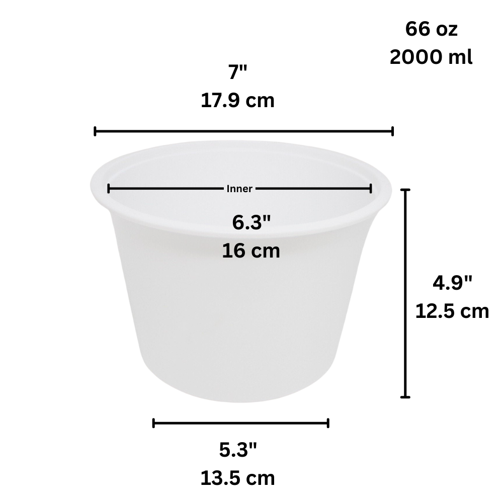 2000P | 66oz Microwaveable PP White Bowl (Base Only) - size