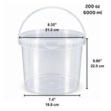 200oz PP Clear Dessert Food Storage Round Bucket W/ Lid & Handle - SIZE